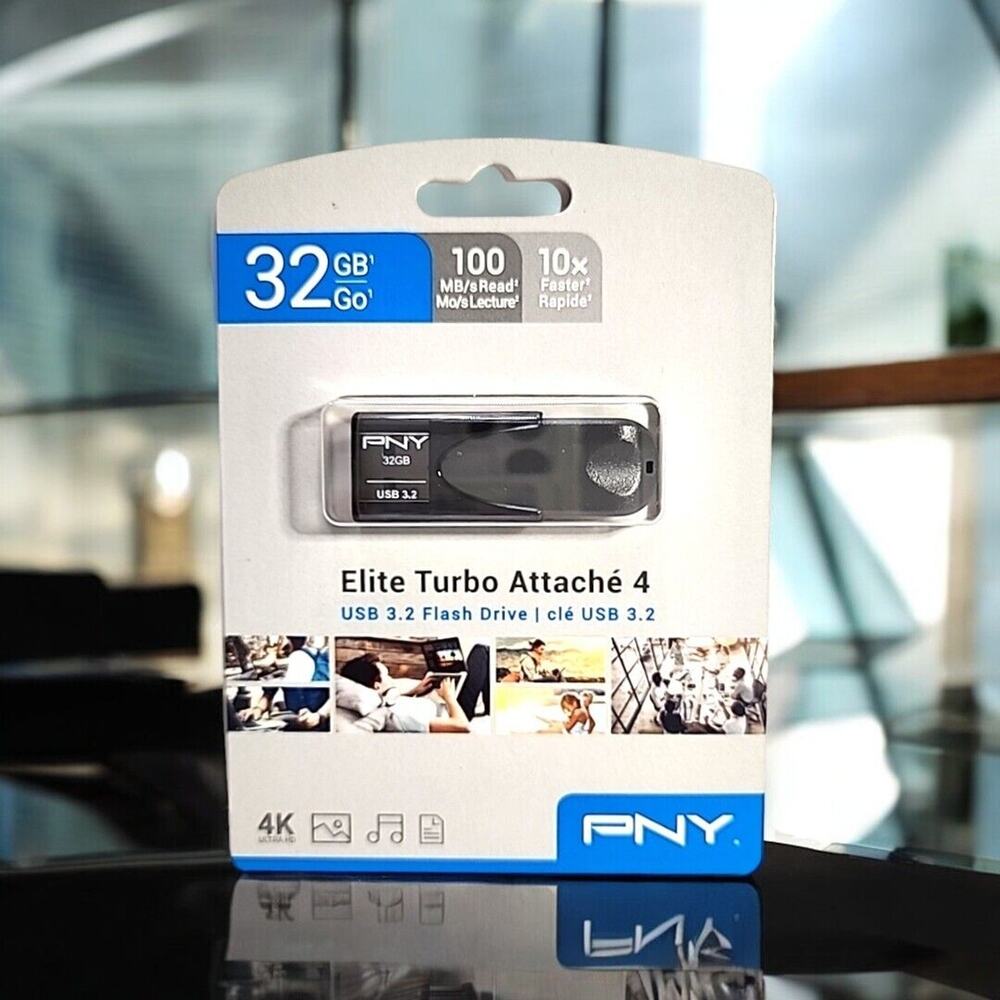 PNY Elite Turbo Attache 4 32GB USB 3.2 Flash Drive Black New Sealed High Speed